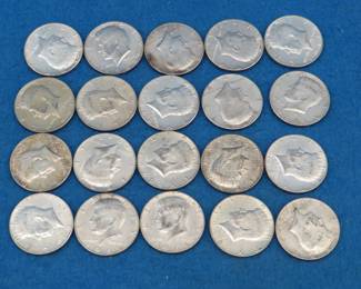 Lot 66. Twenty 1965-1969 Kennedy 40% Silver Half Dollars