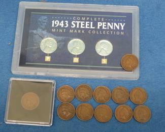 Lot 185. Twelve Indian Head pennies and three steel 1943 pennies