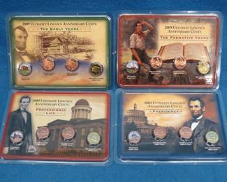Lot 202. All four sets of the 2009 Lincoln Ultimate Anniversary Cents Collection: The Early years, The Formative Years, Professional Life and the Presidency.
