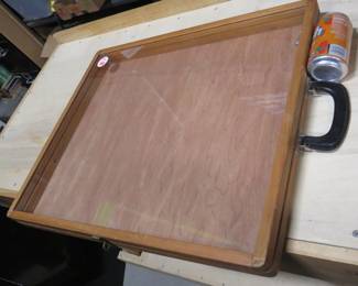 Lot 370. Wooden 21" x 25" x 2 1/4" hinged display case