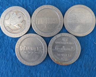 Lot 301. Five old casino tokens.&nbsp; Many are from closed casinos.