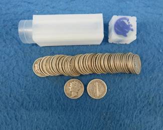 Lot 150. Tube of 50 Mercury dimes