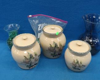 Lot 214. Three-piece cannister set in excellent condition and more