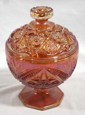 257 - Carnival glass lidded candy, 8 x 5
