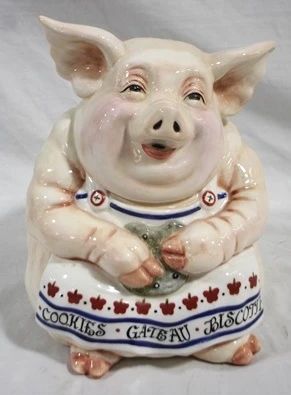 278 - Joanne West Tableaux pig cookie jar 9.5 x 7
