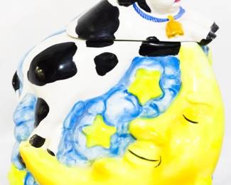 215 - BICO cow jumping over the moon cookie jar 10.5"
