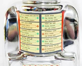 241 - Vintage Vandor jukebox cookie jar, 10.5" has kitschy song titles
