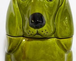 185 - Doranne of California green hound cookie jar 12"
