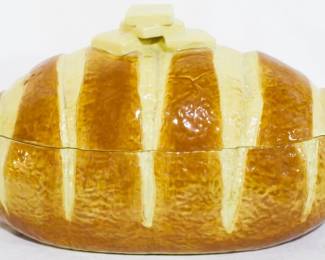 211 - Ceramic bread loaf w/ butter cookie jar, 6"
