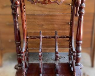 VINTAGE MAHOGANY FRETWORK MAGAZINE RACK-ACCENT TABLE WITH DRAWER