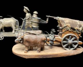 PR OF VINTAGE FOLK ART WOOD AND METAL SCULPTURES FROM INDONESIA