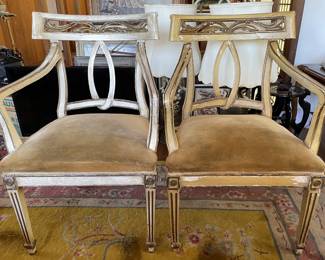 PR OF VINTAGE HAND CARVED ARM CHAIRS