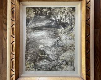 SIGNED JOAN PURCELL LITHOGRAPH "BOY AND GIRL IN WOODS"