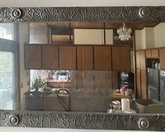 VINTAGE HANDMADE PUNCHED TIN MIRROR 