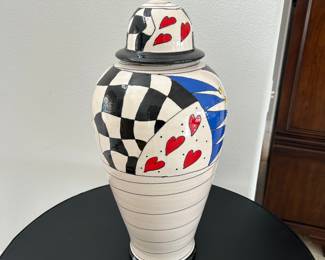 LYGIA DUBIN Studio Pottery Ceramic Urn 15" Tall Whimsical Colorful 