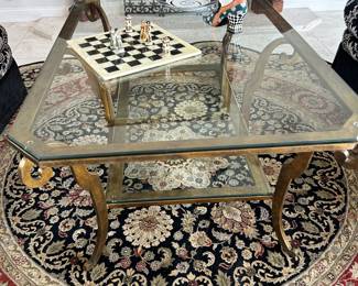 Gilded Iron and Two-Tier Beveled Glass Top Cocktail Table