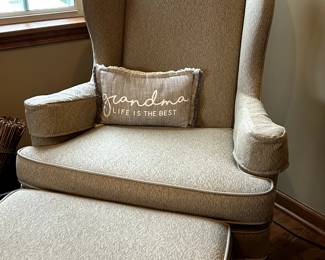 Oatmeal colored wingback and footstool