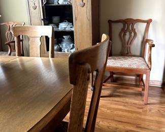 Oak Dining Room Table, Chairs, Buffet and China Cabinet