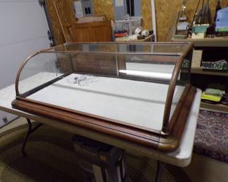 Antique Round Glass and Oak Countertop Display