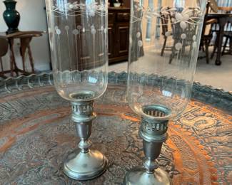 Weighted Sterling Silver Candlesticks with Hurricane Glass