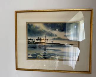 Framed Original Watercolor Seascape Signed Grosse