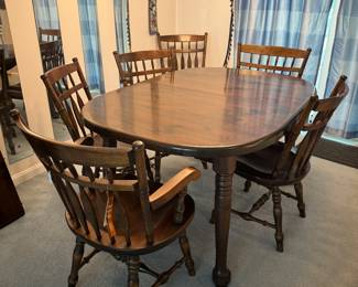 Vermont of Winooski Bennington Solid Pine Dining Table (42"W x 30"H x 60"L + 2 Leaves 12"L each) & Chairs (2 Armchairs & 4 Side Chairs)