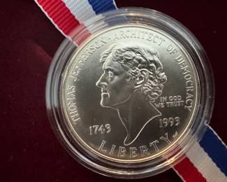 1993 Thomas Jefferson Architect of Democracy Silver Dollar Commemorative Coin