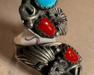 Sterling Silver, Turquoise & Coral Ring