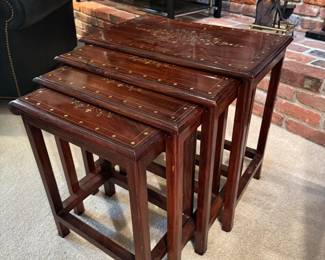 Mahogany Inlaid Nesting Tables (4pc)