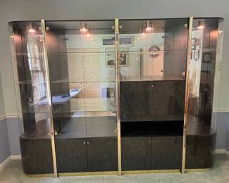 Large Glass & Gold Trim 4 Section Display Case (80"H x 102"W x 18"D)