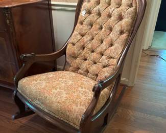 Antique Tufted Upholstered Rocking Armchair