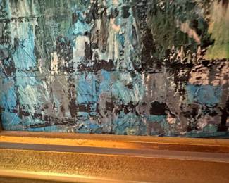 Framed MCM Oil on Canvas City Scape Signed