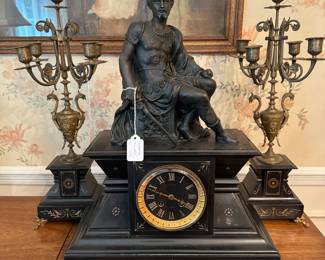 Antique French Mantle Clock with Matching Candelabras