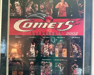 Houston Comets 2002 WNBA Basketball Poster Autographed by Sheryl Swoopes, Tina Thompson, Janeth Arcain, Rebecca Lobo, Van Chancellor, Grace Daley, Kelley Gibson, Sonja Henning, Tammy Jackson, Tynesha Lewis, Michelle Snow, Coquese Washington, Kevin Cook & Haley the Mascot.