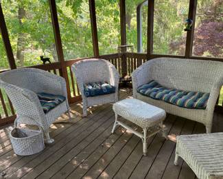 Outdoor Wicker Set with 2 Armchairs, Sofa & Ottoman