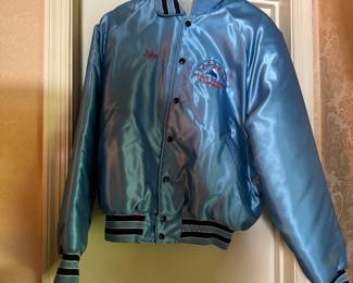 Men's Vintage Olympus Weight Training Equipment Satin Bomber Jacket Size L
