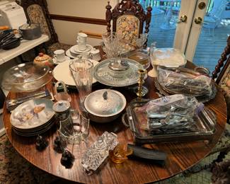 Collection of Glass, Silverware & Collectible Plates