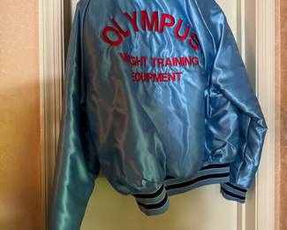 Men's Vintage Olympus Weight Training Equipment Satin Bomber Jacket Size L