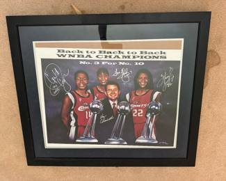 Framed Back to Back to Back WNBA Champions No. 3 for No. 10 Poster Autographed by Cynthia Cooper, Tina Thompson, Sheryl Swoopes & Van Chancellor