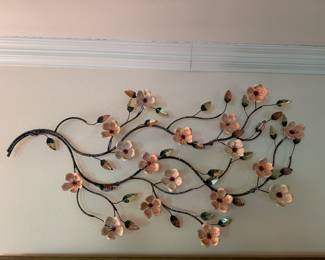 Painted Metal Flower / Branch Wall Sculpture