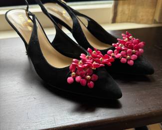 Women's Suede Floral Print Slingback Pumps Size 5-1/2