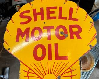 1929 Shell Motor Oil Double-Sided Porcelain Sign - Excellent Color, Very Little Rust