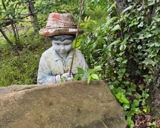 Concrete Boy Fishing Statue