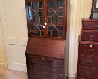 Antique Mahogany Ball & Claw Feet 4 Drawer / 2 Door Secretary Desk (76"H x 15"D x 29-1/2"W)