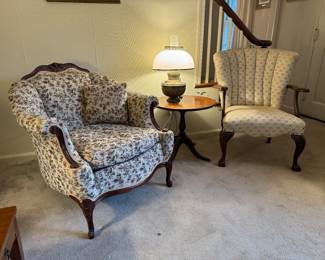 Channel Back Upholstered Armchair & Vintage Empire Style Armchair 