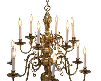 Monumental Solid Brass 12 Light Chandelier French Colonial Georgian 32"