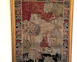 LARGE FRENCH PICTORIAL FRAMED TAPESTRY