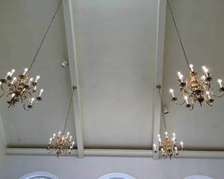 Monumental Solid Brass 12 Light Chandelier French Colonial Georgian 32"