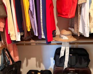 hand bags, some designer. Sweaters galore, all as-new, most never worn., purses, small carry-on luggage