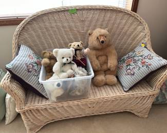 about 20 teddy-bears. Wicker chaise 
